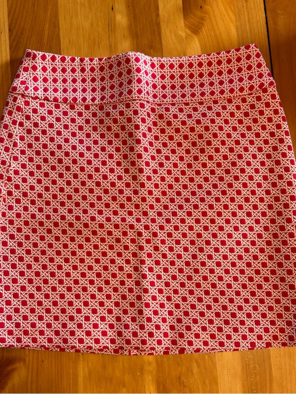 Talbots Red and White Mini Skirt with Geometric Print